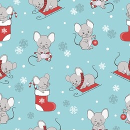 seamless christmas pattern with cute cartoon mouse. wrapping paper design with rats.