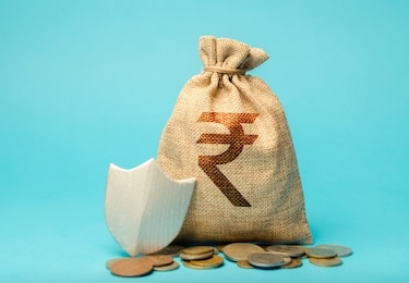 bag with rupee symbol and protection shield. concept security of money, guaranteed deposits. client rights protection. compensation for losses in inflation, safeguarded investment capital.