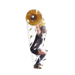 weightlifter lifting big barbell. weight lifting. polygonal vector illustration, side view
