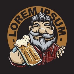 bearded man with a glass of root beer vector badge design