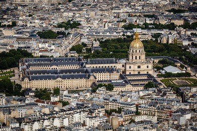 aerial view on les invalides from the eiffel tower, paris, france