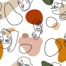 continuous line face women seamless pattern - modern abstract faces - vector endless pastel background fashion female portrait one line minimalist style