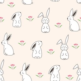 cute bunny seamless pattern background. vector illustration for fabric and gift wrap design.