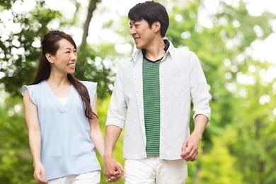 married couple walking side by side
