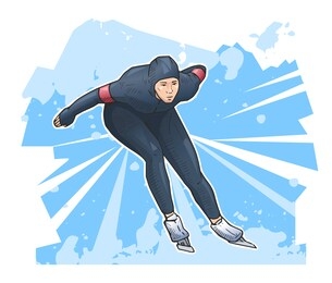 vector illustration of speed skater on abstract background. ice speed skating sport themed winter poster