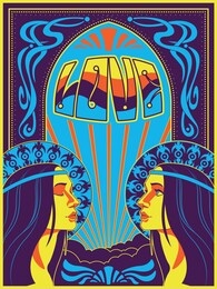 psychedelic art poster hippie women, vintage colors and decor