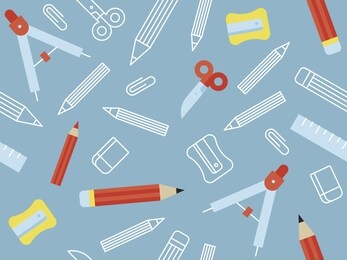 back to school seamless pattern, stationery poster template, vector illustration