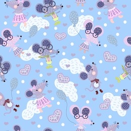 vector scandinavian seamless pattern with mouse boy and girl, rainbows, glasses. isolated on white, hand drawn. for fabric, apparel, texile, wallpaper, wrapping