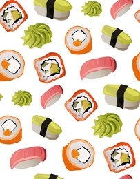 seamless vector pattern with sushi and wasabi