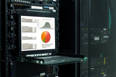 financial information show on the server computer display.