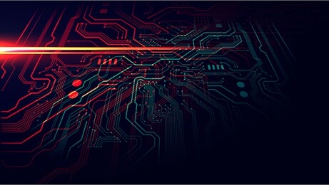 red and green technology circuit board background, vector illustration