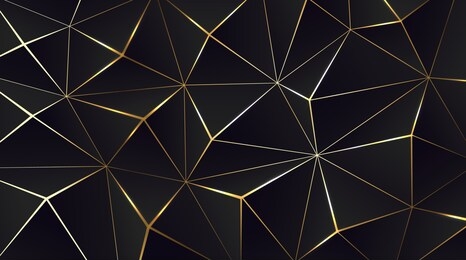 polygonal black background. modern design with geometric planes and shimmering gold contour