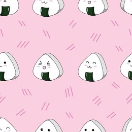 onigiri seamless pattern. cute onigiri on pink background.
