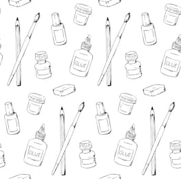 stationery handdrawn seamless pattern design black and white pencil brush school supplies