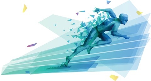 male athlete starting sprint race from the starting blocks