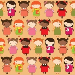 seamless colored background with little cute girls