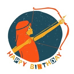 vector sagittarius zodiac sign original design. handsome young girl shooting archery. can be used for poster, greeting card, birthday party, invitation. vector illustration
