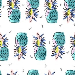 tropical pineapple funky colorful seamless pattern in hand drawn cartoon doodle kid sketch style 