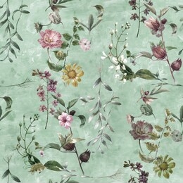 watercolor painting of leaf and flowers, seamless pattern background