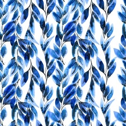 watercolor and ink illustration of tree leaves. sumi-e and u-sin oriental traditional painting. seamless pattern.