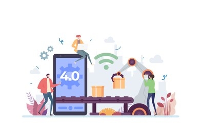 industry 4.0 automation vector illustration concept showing industry 4 factory using machine and technology for production, suitable for landing page, ui, web, app intro card, editorial, flyer, and ba