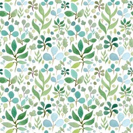 seamless watercolor pattern with green leafs