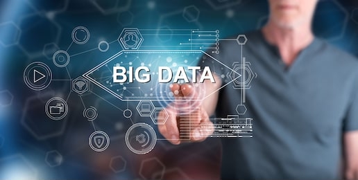 man touching a big data concept on a touch screen with his finger