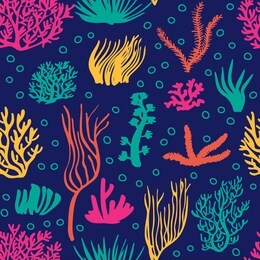 underwater seaweed coral seamless pattern. sea bright colorful repeated background. vector cartoon flat style.