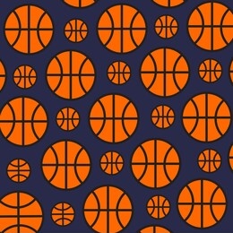 seamless pattern orange basketball for those who are fashionable on dark blue background
