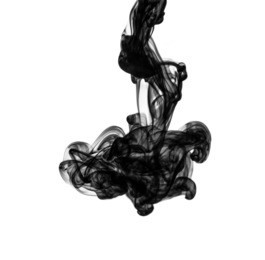 black ink dropped into water isolated on white
