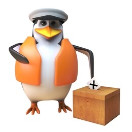 3d penguin sailor captain character casting his vote in the election 3d illustration render