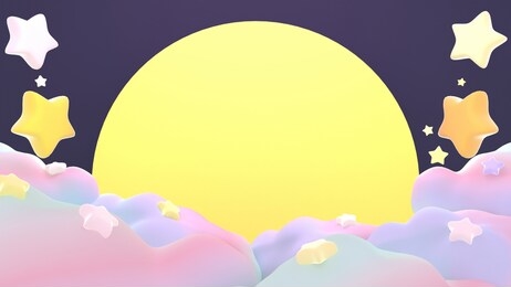 full moon, pastel clouds, and stars. 3d rendering picture.