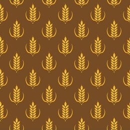 vector seamless pattern illustration ears of wheat on brown background. whole grain, organic, for bakery package, bread products. 