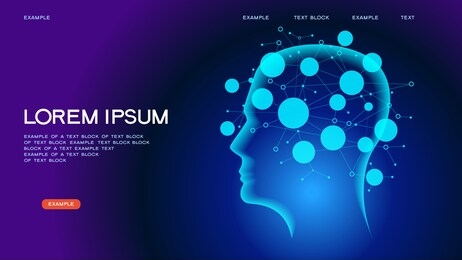 neural network. deep learning. artificial intelligence concept. robot face and building abstract background