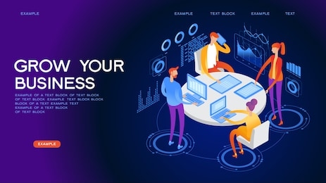 grow your business concept. corporate training, seminar. people team contemporary management. flat isometric vector illustration.