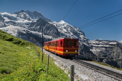 famous jungfrau bahn with beautiful mountain view in sunny day 