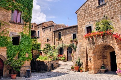 picturesque corner of a quaint hill town in italy