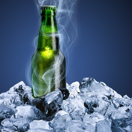 beer bottle with ice and chill smoke