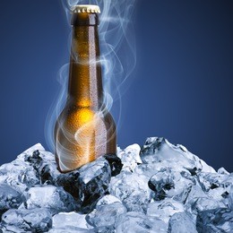 beer bottle with ice and chill smoke