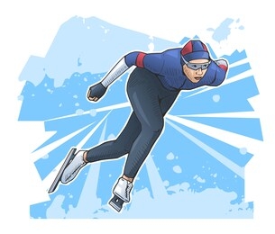 vector illustration of speed skater skating on ice. winter sports poster on abstract background