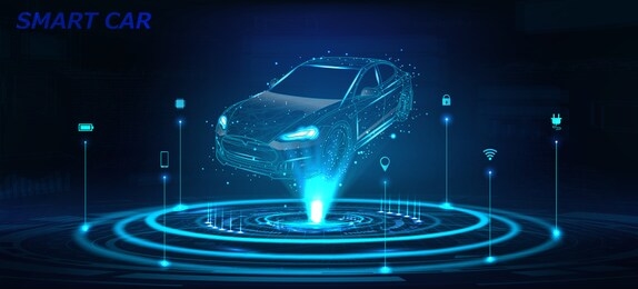 smart car isometric hologram, in hud style. electric auto. hologram car in low poly style, wireframe in line in the form of a starry sky or space. smart auto. virtual graphical interface hud. vector