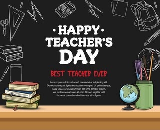 happy teachers day vector illustration with school equipment for poster, brochure, banner and greeting card