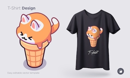 kawaii ice cream cats. ice cream in form of round kittens in the waffle cone. prints on t-shirts, sweatshirts, cases for mobile phones, souvenirs. isolated vector illustration