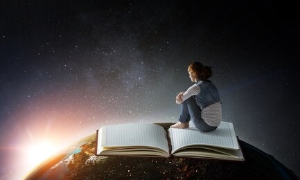 little woman with large book concept