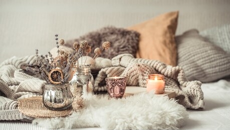 autumn still life home decor in a cozy house. autumn weekend concept. fall home decoration.