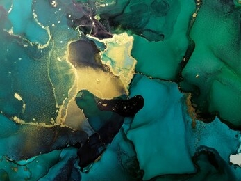 luxury abstract fluid art painting background alcohol ink technique green and gold