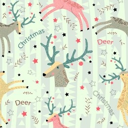 christmas deer with blue-green horns gallops. wild forest animals. scandinavian style. baby design. seamless pattern.