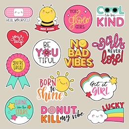 set of fashion patches, cute colorful badges, inspirational quotes, fun cartoon icons design vector