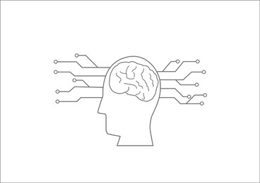 human head and brain with electronic print circuit, machine learning and artificial intelligence or ai concept.