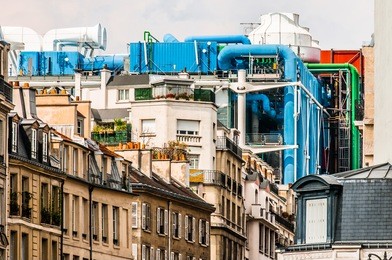 aerial view of beaubourg area with the pompidou center museum   cityscape of paris in france